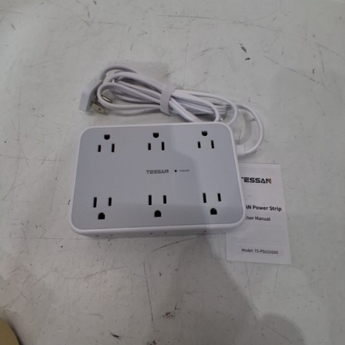 TESSAN FLAT PLUG SURGE PROTECTOR POWER BAR - 5FT - WHITE/GREY (MODEL: TS-PS02US00) image 3