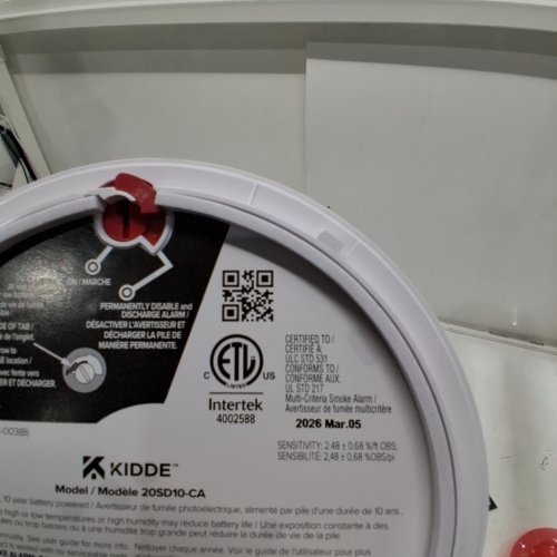 KIDDE 10-YEAR BATTERY POWERED SMOKE ALARM - WHITE (MODEL: 20SD10-CA) image 2