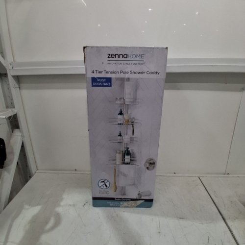 ZENNA HOME ADJUSTABLE TENSION POLE SHOWER CADDY 4-TIER ORGANISER - 5FT TO 8FT - SATIN CHROME (MODEL: ‎2161PC) image 5