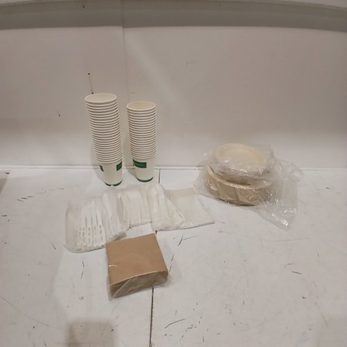 APPROX. 350PC COMPOSTABLE PAPER PLATES SET - 7"/9" - WHITE/BROWN/GREEN image 3