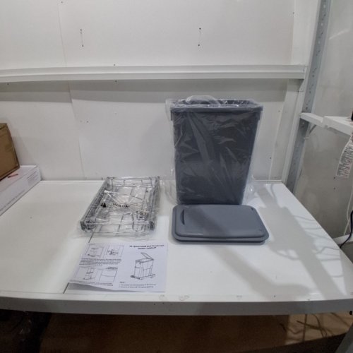PULL OUT UNDER CABINET TRASH CAN WITH LID - 35QT - GREY/CHROME image 2