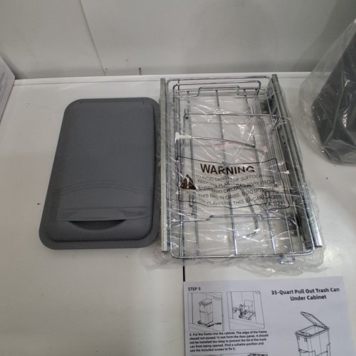 PULL OUT UNDER CABINET TRASH CAN WITH LID - 35QT - GREY/CHROME image 3