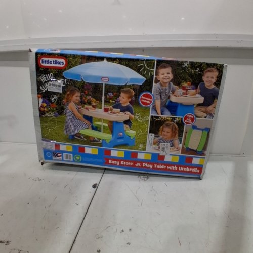 LITTLE TIKES EASY STORE JR. KID PICNIC PLAY TABLE WITH UMBRELLA - 27" X 27.2" X 18.25" - BLUE/GREEN/BEIGE - (MODEL: 632952MX1) image 5