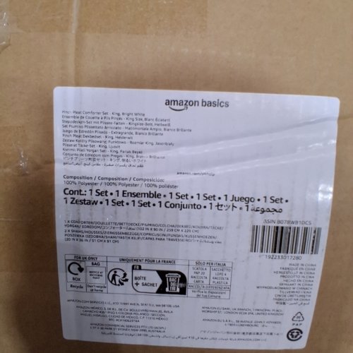 3PC AMAZON BASICS PINCH PLEAT DOWN-ALTERNATIVE COMFORTER BEDDING SET - KING - WHITE image 2