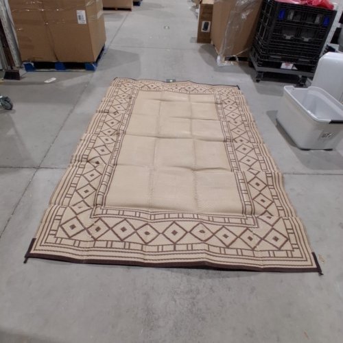 GEOMETRIC OUTDOOR REVERSIBLE PLASTIC WOVEN RUG - 6"X 9"-BEIGE AND BROWN image 2