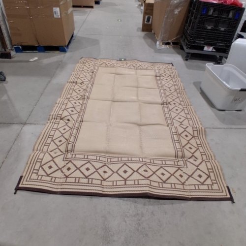 GEOMETRIC OUTDOOR REVERSIBLE PLASTIC WOVEN RUG - 6"X 9"-BEIGE AND BROWN image 3