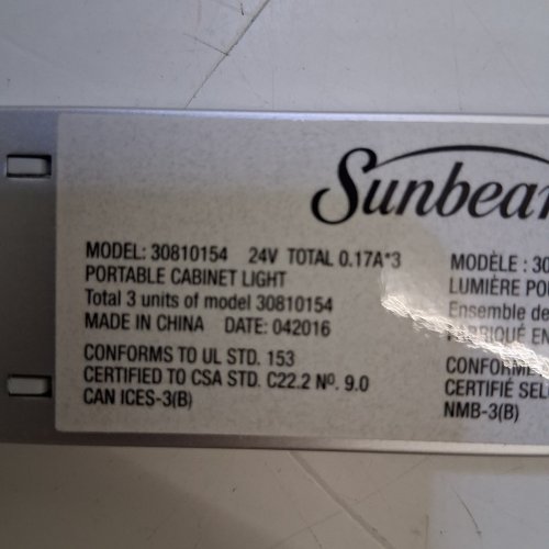 3PK SUNBEAM PORTABLE CABINET LIGHT - 12" - 24 V - WHITE (MODEL: 30810154) image 2