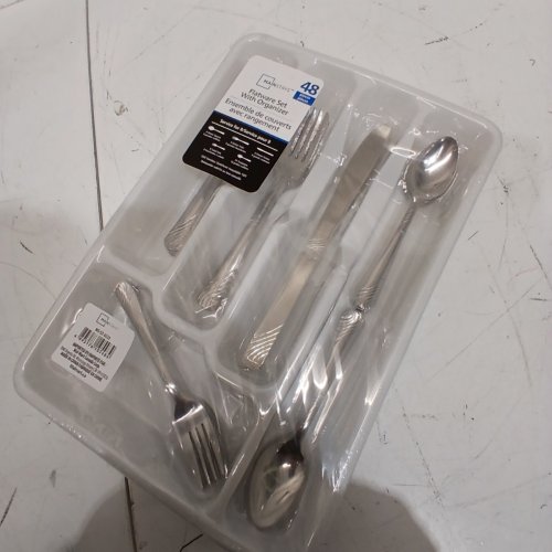 48PC MAINSTAYS STAINLESS STEEL SWIRL FLATWARE SET WITH ORGANIZER -SILVER/WHITE (MODEL:MS-S3-6233) image 2