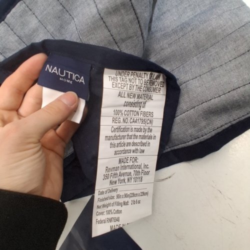 NAUTICA HOME COTTON REVERSIBLE QUILT - 90" X 90" QUEEN SIZE - BLUE PLAID/NAVY (STYLE: ADDISON) image 2