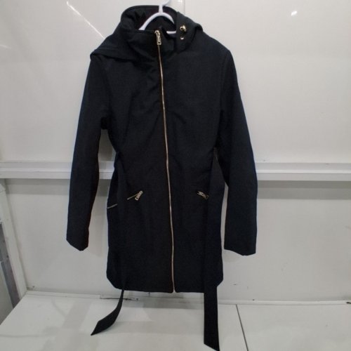 WOMEN'S GUESS BELTED SOFTSHELL COAT WITH HOOD TRANSITIONAL JACKET - LARGE - BLACK image 2