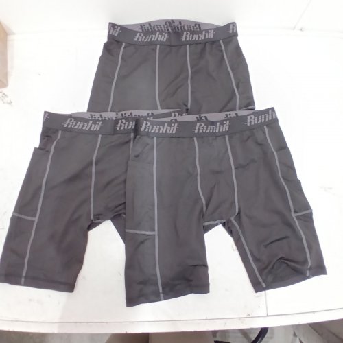 3PK RUNHIL MENS STRETCH ATHLETIC COMPRESSION SHORTS- LARGE - BLACK image 3