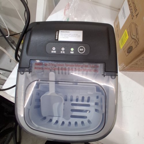 EUHOMY COUNTERTOP ICE MAKER MACHINE WITH HANDLE, BASKET AND SCOOP - MAKES 26LBS PER DAY - STAINLESS STEEL - (MODEL: IM001-BSI-CAEH / IM-06S) image 2