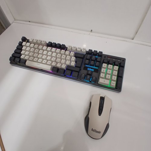 2PC REDTHUNDER RGB WIRELESS KEYBOARD & MOUSE SET - GREY & BEIGE (MODEL: K10 / M10) image 3