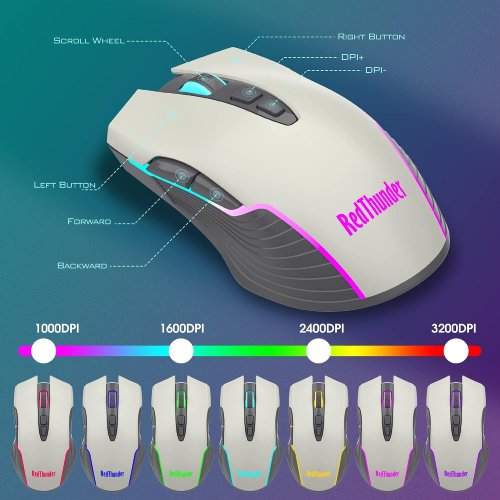 2PC REDTHUNDER RGB WIRELESS KEYBOARD & MOUSE SET - GREY & BEIGE (MODEL: K10 / M10) image 2
