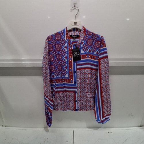 WOMEN'S BARILOCHE PATTERNED BUTTON-UP SHIRT - SMALL / MEDIUM - 38 - RED / BLUE / WHITE (STYLE : ALMAZUL) image 2