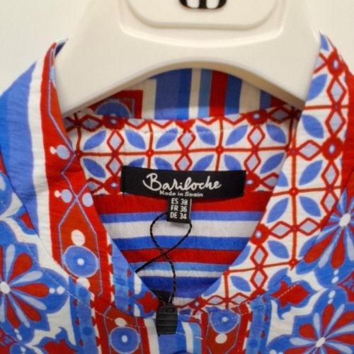 WOMEN'S BARILOCHE PATTERNED BUTTON-UP SHIRT - SMALL / MEDIUM - 38 - RED / BLUE / WHITE (STYLE : ALMAZUL) image 5