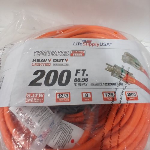 LIFESUPPLYUSA INDOOR/OUTDOOR WATERPROOF COLD-RESISTANT 3 PRONG EXTENSION CABLE CORD - 200FT - ORANGE image 4