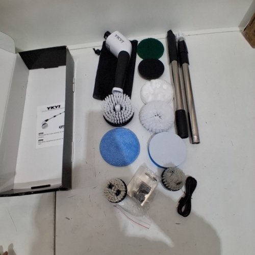 YKYI CORDLESS ADJUSTABLE ELECTRIC SPIN SCRUBBER BRUSH - 12"-43.3" - WHITE/BLACK (MODEL: ANS-8051B) image 3
