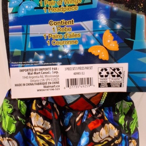 3PC GIRLS STAINED GLASS BUTTERFLY COSTUME SET -LARGE 10-12 - MULTICOLOUR image 2