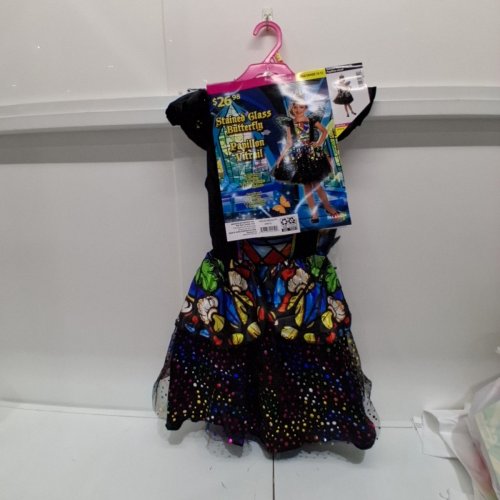 3PC GIRLS STAINED GLASS BUTTERFLY COSTUME SET -LARGE 10-12 - MULTICOLOUR image 3