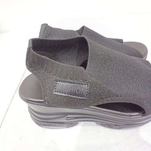WOMEN'S PEEP TOE ANKLE BOOTIES CHUNKY HEELS CUTOUT SANDALS - SIZE 42 / 10.5-11 - BLACK image 2