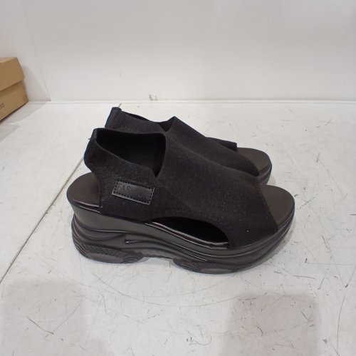 WOMEN'S PEEP TOE ANKLE BOOTIES CHUNKY HEELS CUTOUT SANDALS - SIZE 42 / 10.5-11 - BLACK image 3