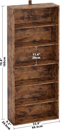 IRONCK 6-TIER INDUSTRIAL WOODEN STORAGE BOOKSHELF - 71" X 24" X 9" - VINTAGE BROWN - (MODEL: HK-SG-04) image 2