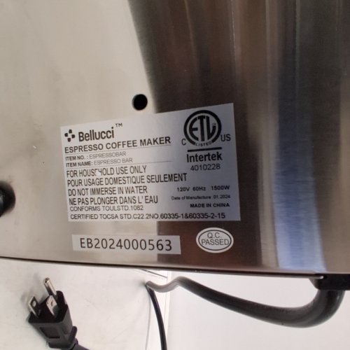 BELLUCCI ESPRESSO BAR HIGH EFFICIENCY ESPRESSO MAKER WITH BUILT-IN MILK FROTHER - STAINLESS STEEL image 13