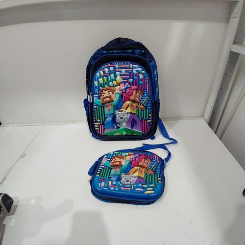 2PC PRINTED BACKPACK AND LUNCH BAG SET - BLUE MULTICOLOR image 2