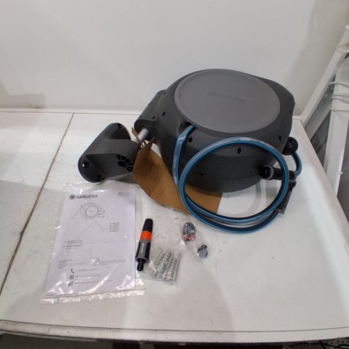 GARDENA ROLLUP WALL MOUNTED RETRACTABLE GARDEN HOSE REEL - 50FT - GRAY/BLUE - (MODEL: 20500-80) image 2