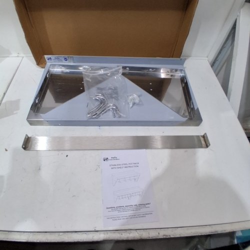 HALLY MOUNTED METAL WALL SHELF WITH HOOKS - 24" X 12" X 10" - 250LB - STAINLESS STEEL (MODEL: WSH-1224--CA) image 2