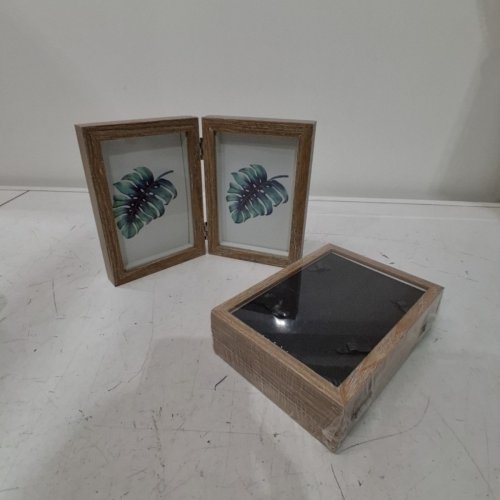 2PK FOLDING WOODEN PHOTO FRAME FOR 2 PHOTOS - 7"X5" - GREY/BROWN image 2
