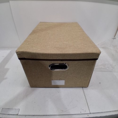 collapsible FABRIC STORAGE BIN WITH LID - 23.5" X 15.5" X 12" - BEIGE/BROWN image 2