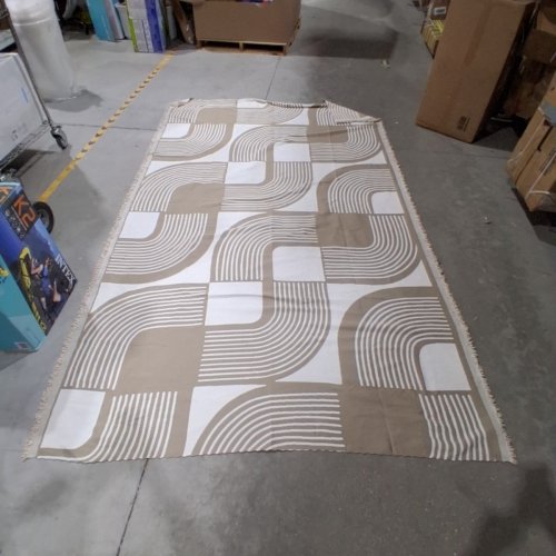 GEOMETRIC PATTERNED THROW BLANKET - 71" X 115" - BEIGE AND WHITE image 3