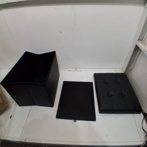 FOLDING LEATHER FOOT REST OTTOMAN WITH STORAGE - 17"- BLACK image 2