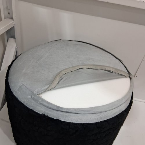 POOFIEOTTO ROUND POUF UPHOLSTERED OTTOMAN - 20" X 14" - BLACK image 5