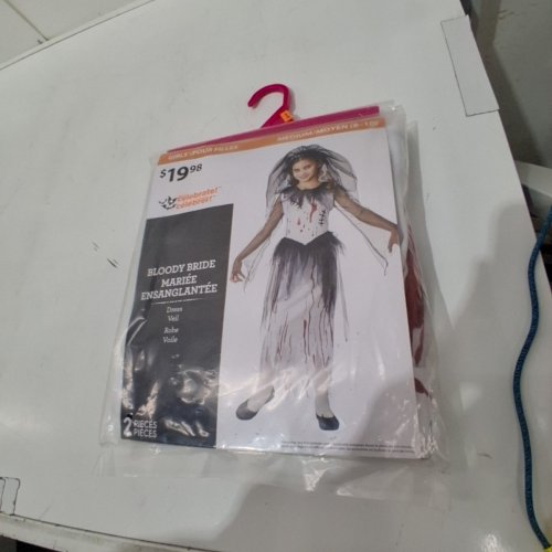 2PC GIRLS WAY TO CELEBRATE BLOODY BRIDE COSTUME DRESS AND VEIL - MEDIUM (8-10) - WHITE/BLACK/RED image 2
