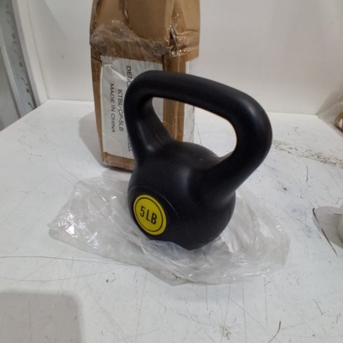 HAJEX COATED CAST IRON KETTLEBELL WEIGHT - 5 LBS - YELLOW / BLACK image 2