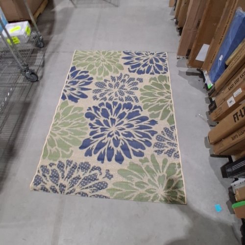 FLORAL RUG - 47" X 70" - BEIGE, BLUE AND GREEN image 2