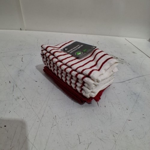 6PK HOMETRENDS BAR MOP DISHCLOTHS - 12" X 12" EACH - WHITE / RED image 3