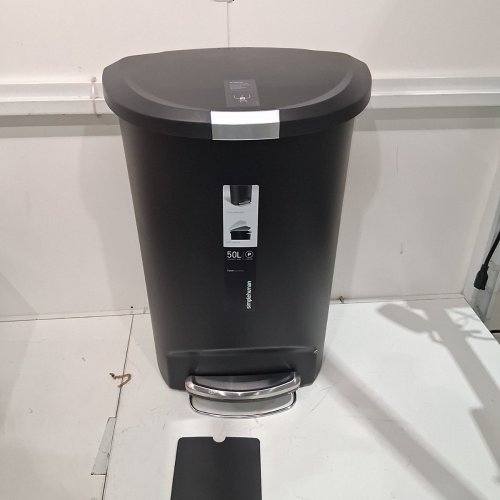 SIMPLEHUMAN 50 LITER / 13 GALLON SEMI-ROUND STEP TRASH CAN, BLACK PLASTIC WITH SECURE SLIDE LOCK image 2