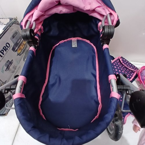BAYER DESIGN DOLL STROLLER WITH DOLL AND ACCESSORIES - NAVY AND PINK (MODEL: 130524A) image 5