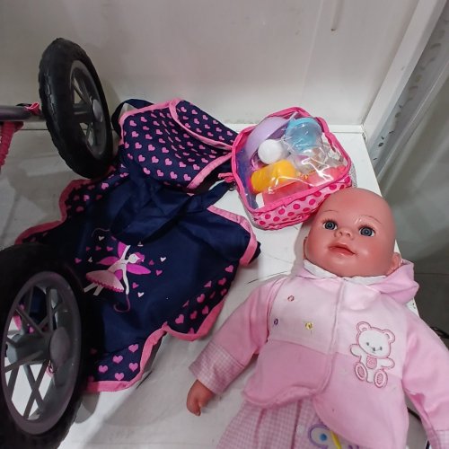 BAYER DESIGN DOLL STROLLER WITH DOLL AND ACCESSORIES - NAVY AND PINK (MODEL: 130524A) image 6
