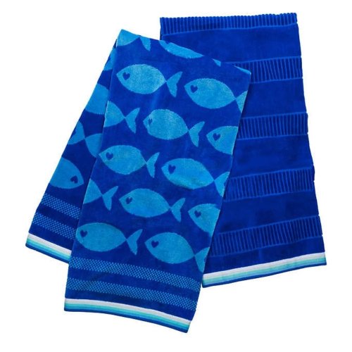 2PK CARO KIDS BEACH TOWELS - 27" X 50" - BLUE (ITEM: 3434110) image 2