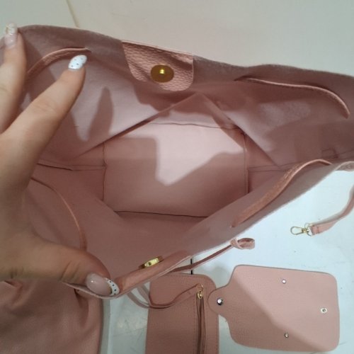 5PC FAUX LEATHER HANDBAG WITH ACCESSORIES - DUSTY ROSE image 3