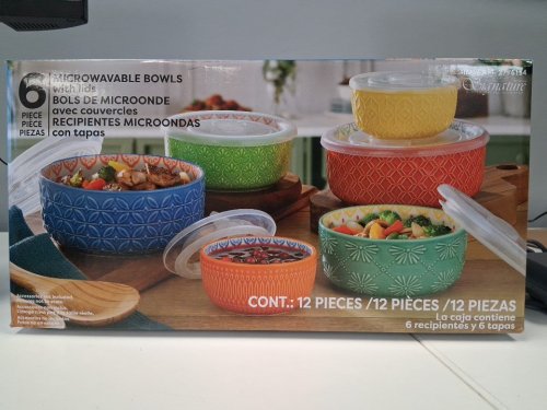 12pc SIGNATURE HOUSEWARES MICROWAVEABLE STONEWARE BOWLS WITH LIDS - VARIOUS PATTERNS AND COLOURS (MODEL: 2796164) image 2