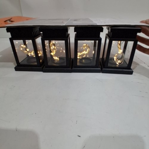 4PK MEHOOM 40 LED OUTDOOR SOLAR POWERED VINTAGE PALACE HANGING DECORATIVE LANTERNS - WARM WHITE - BLACK image 2
