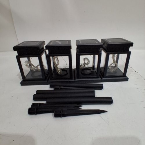 4PK MEHOOM 40 LED OUTDOOR SOLAR POWERED VINTAGE PALACE HANGING DECORATIVE LANTERNS - WARM WHITE - BLACK image 3
