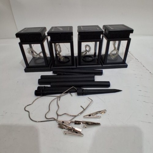 4PK MEHOOM 40 LED OUTDOOR SOLAR POWERED VINTAGE PALACE HANGING DECORATIVE LANTERNS - WARM WHITE - BLACK image 4