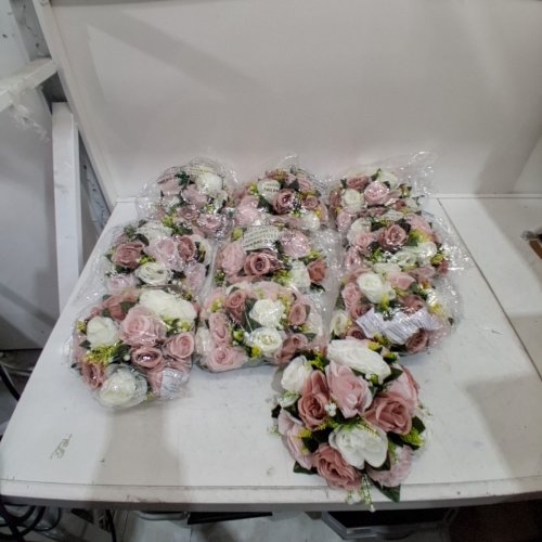 10PK ARTIFICIAL ROSE FLORAL ARRANGEMENTS - PINK/WHITE image 2